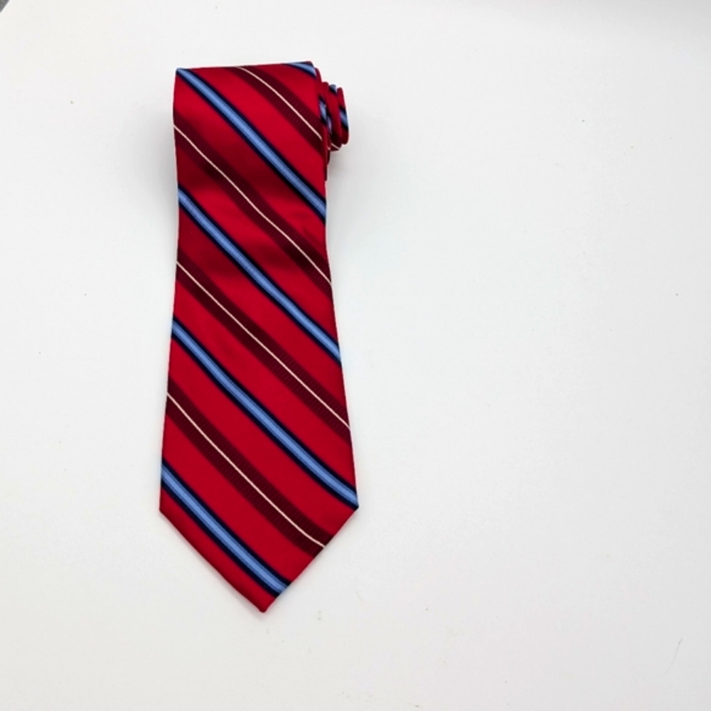 Meeting Street Mens Tie  Silk Handmade Red Blue Striped